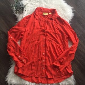 Maeve Orange Button Down Long Sleeve Tunic